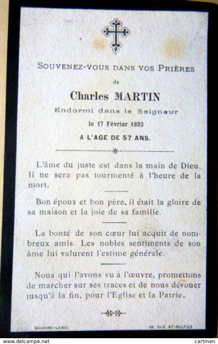 MEMORANDUM  SOUVENIR  CHARLES MARTIN FAIRE PART DECES - Décès