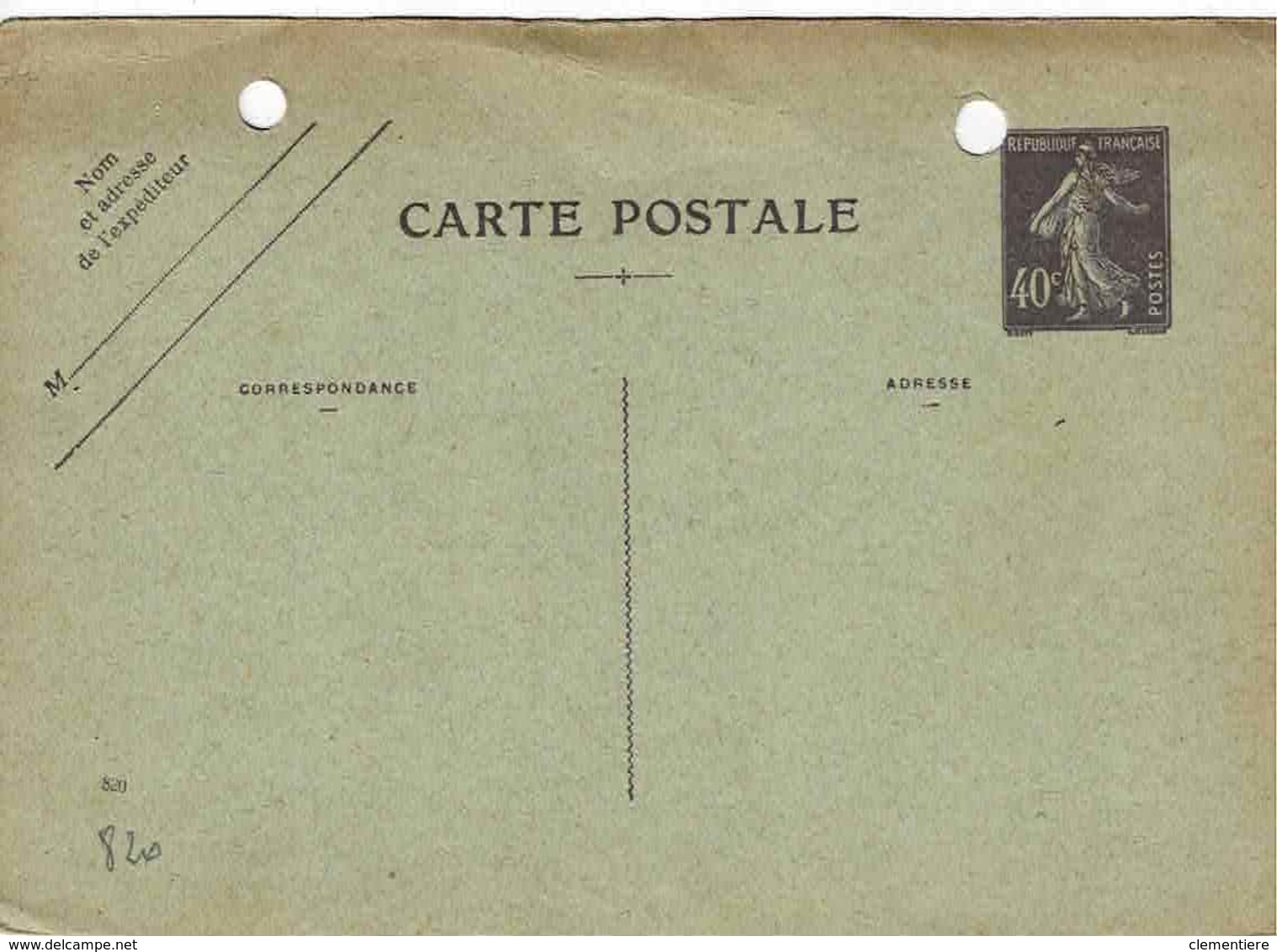 Carte 236 CP2, Date 820, 146 X 103mm,  Non Utilisée Mais Perforée Pour Classement - Cartes Postales Types Et TSC (avant 1995)
