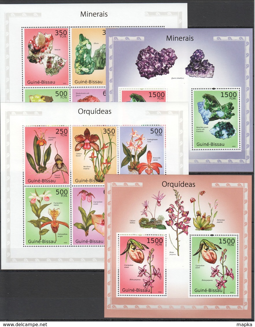 R775 2010 GUINE-BISSAU MINERALS FLOWERS ORCHIDS 2KB+2BL MNH - Minerals