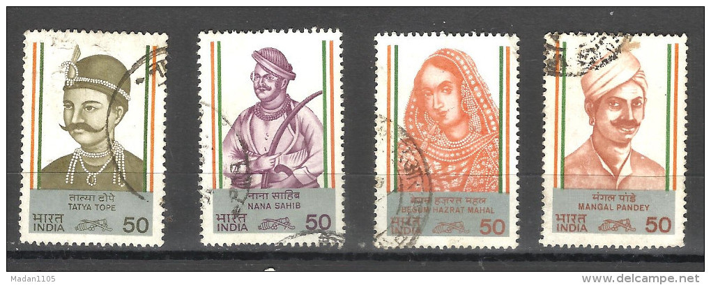 India, 1984, Sepoy Mutiny, First War, Tatya Tope. Nana Sahib, Begum Hazrat, Mangal Pandey, Set 4v,  FINE USED - Used Stamps