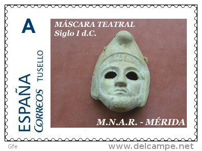 Spain 2015– España “Tu Sello”. Sello Personalizado De “Máscara Teatral Masculina” De Cerámica Del MNAR De Mérida - Archeologie