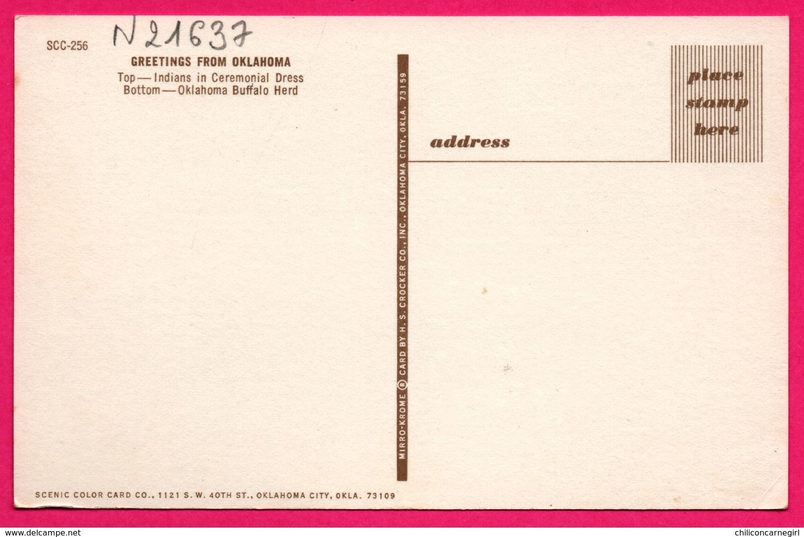 Greetings From OKLAHOMA - The Sooner State - Top Indians In Ceremonial Dress - Bottom Buffalo Herd - Edit. MIRRO KROME - Otros & Sin Clasificación