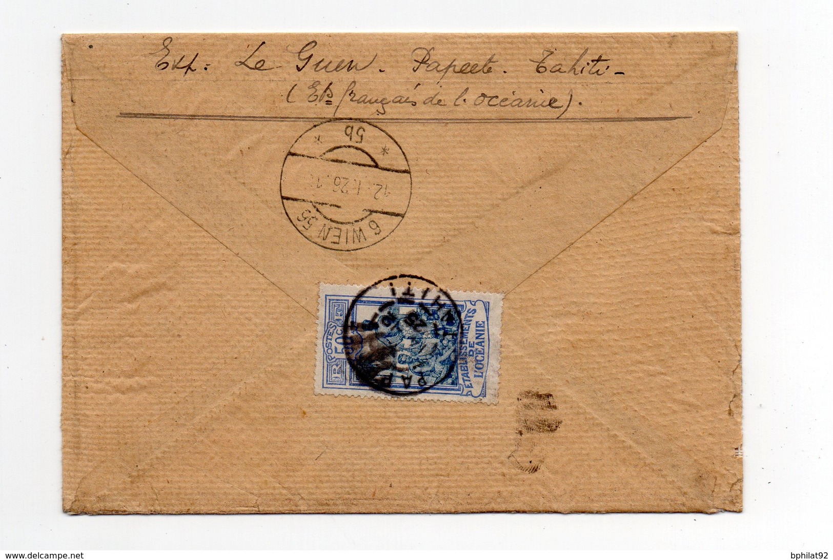 !!! PRIX FIXE : OCEANIE, TAHITI, LETTRE RECOMMANDEE DE PAPEETE DE 1925 POUR VIENNE, AFFRANCH RECTO-VERSO - Lettres & Documents