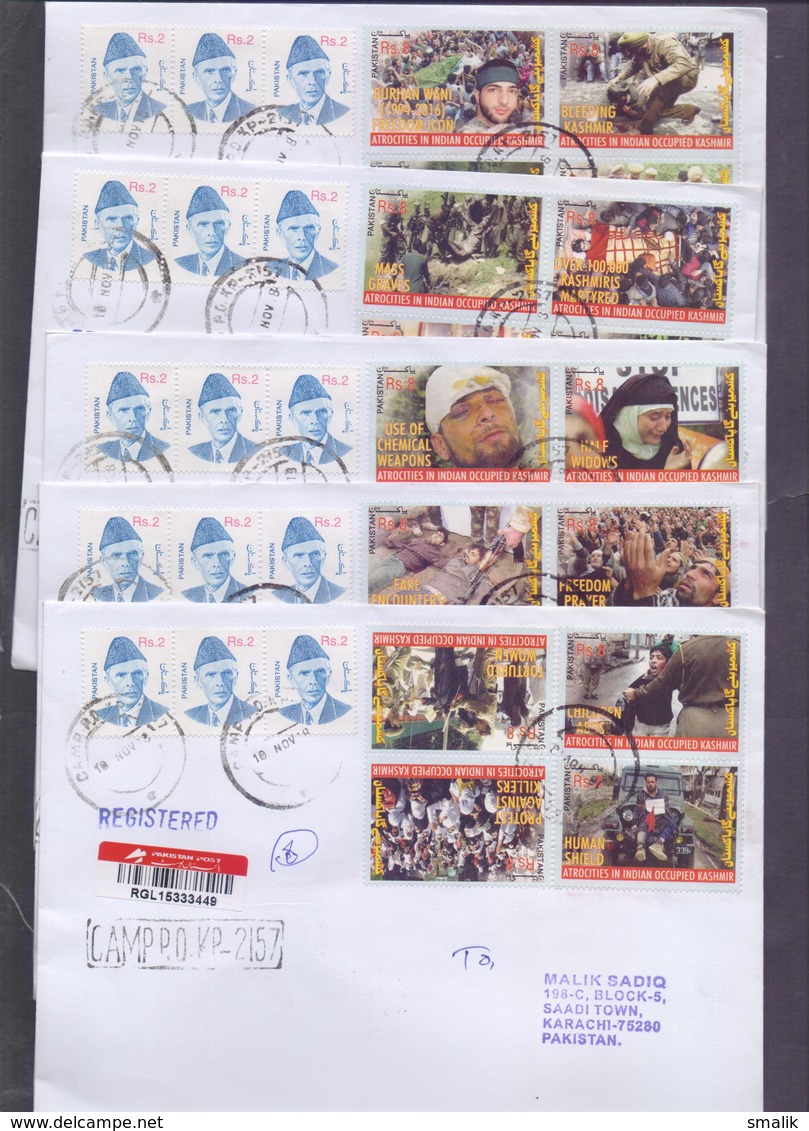 PAKISTAN 2018 - ATROCITIES IN INDIAN OCCUPIED KASHMIR, Complete Set On 5 Covers, Registered Postal Used - Pakistan