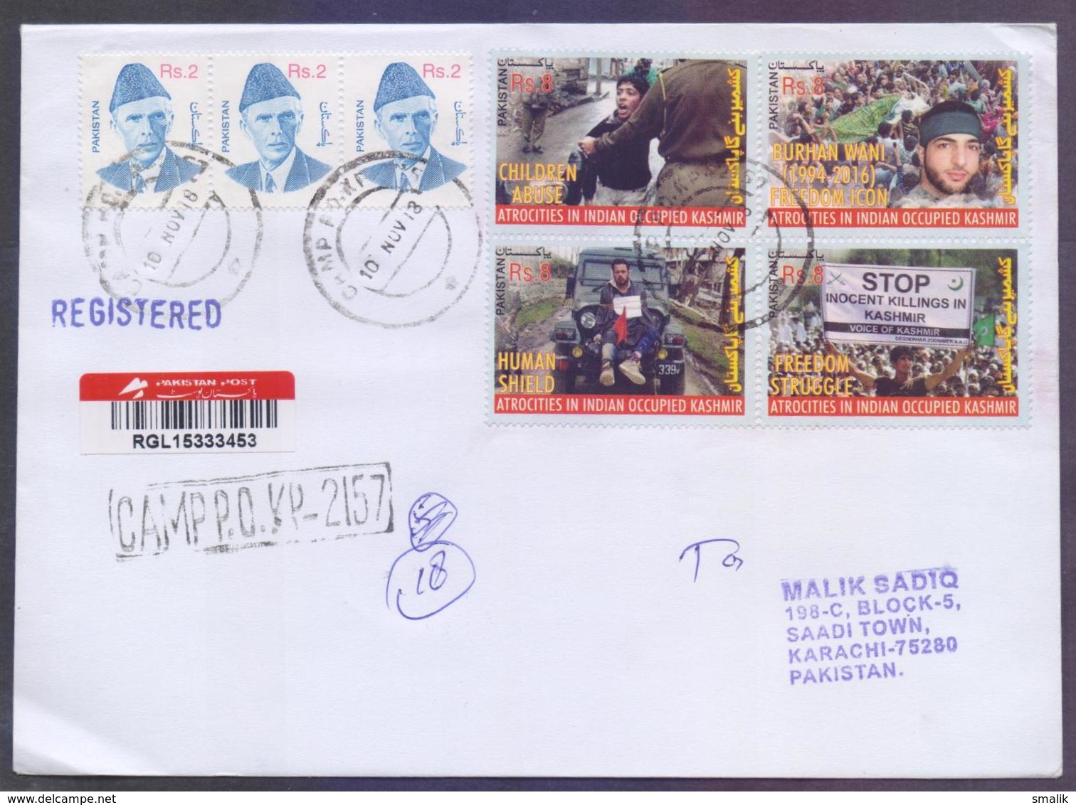 PAKISTAN 2018 - ATROCITIES IN INDIAN OCCUPIED KASHMIR, Registered Postal Used Cover - Pakistan
