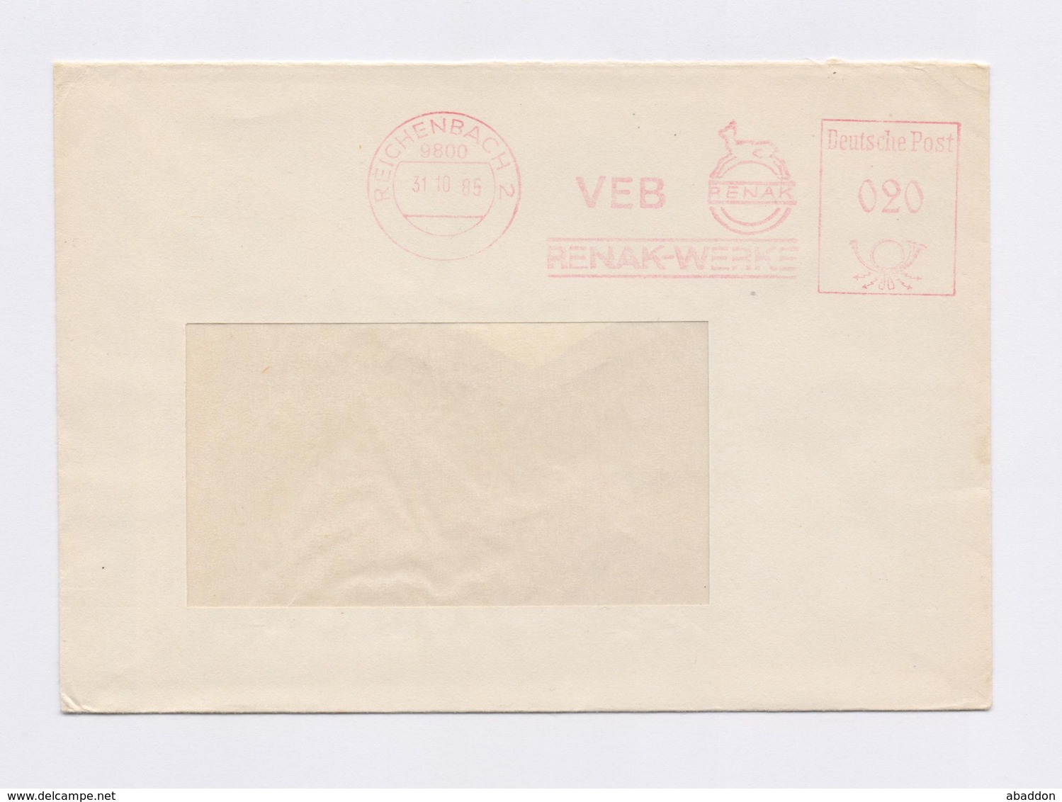 DDR AFS - REICHENBACH, VEB Renak Werke 31.10.85 - Franking Machines (EMA)