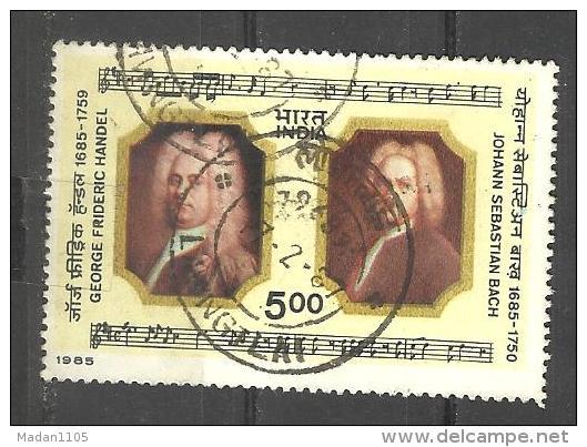 INDIA, 1985, George Handel And Johann Sebastian Bach, Composers, Music, Notes, Symphony, Orchestra, 1 V,  USED - Used Stamps