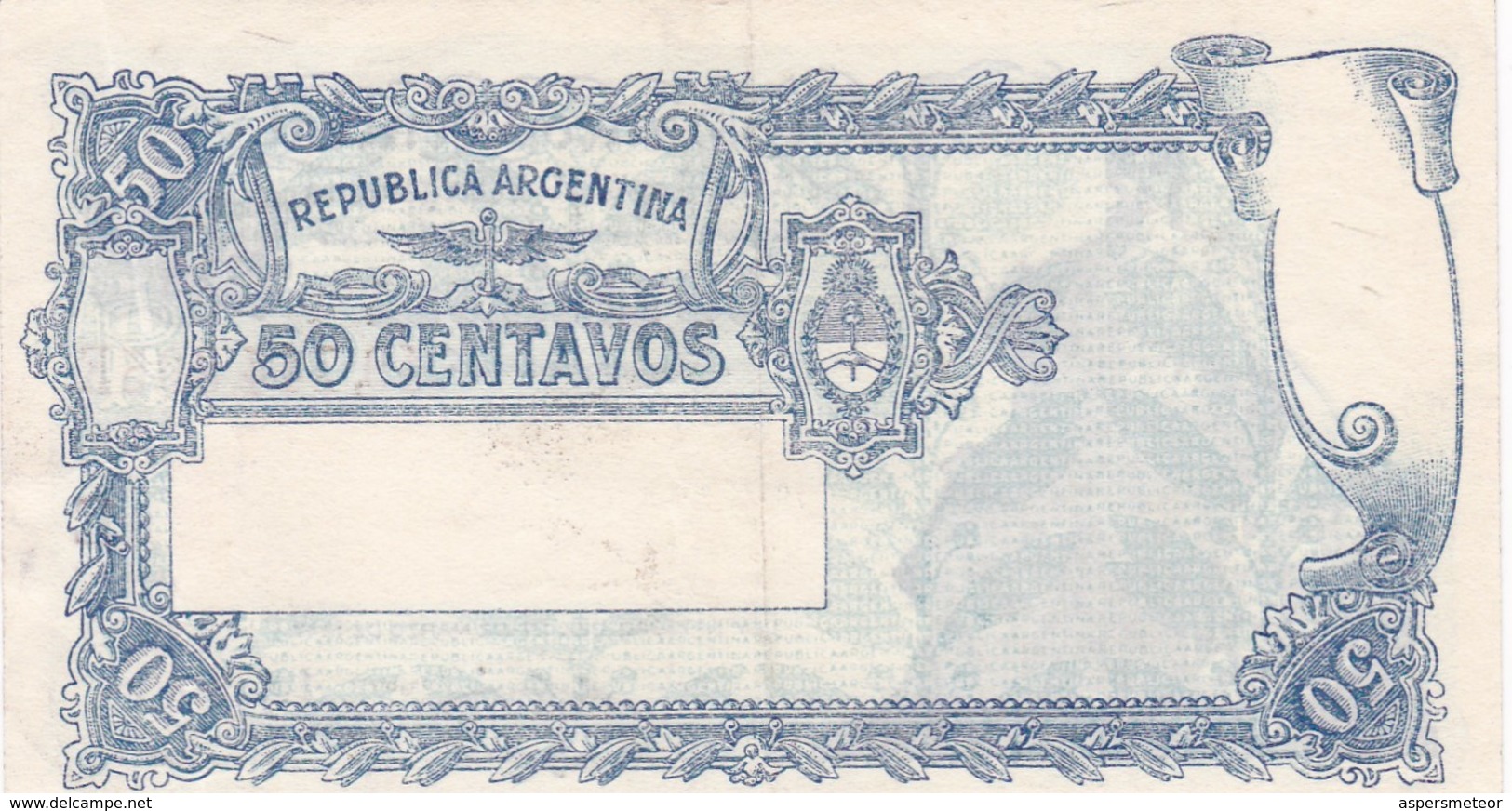 CINCUENTA CENTAVOS ARGENTINE. SERIE E CIRCA 1890s-BILLETE BANKNOTE BILLET NOTA-BLEUP - Argentinië