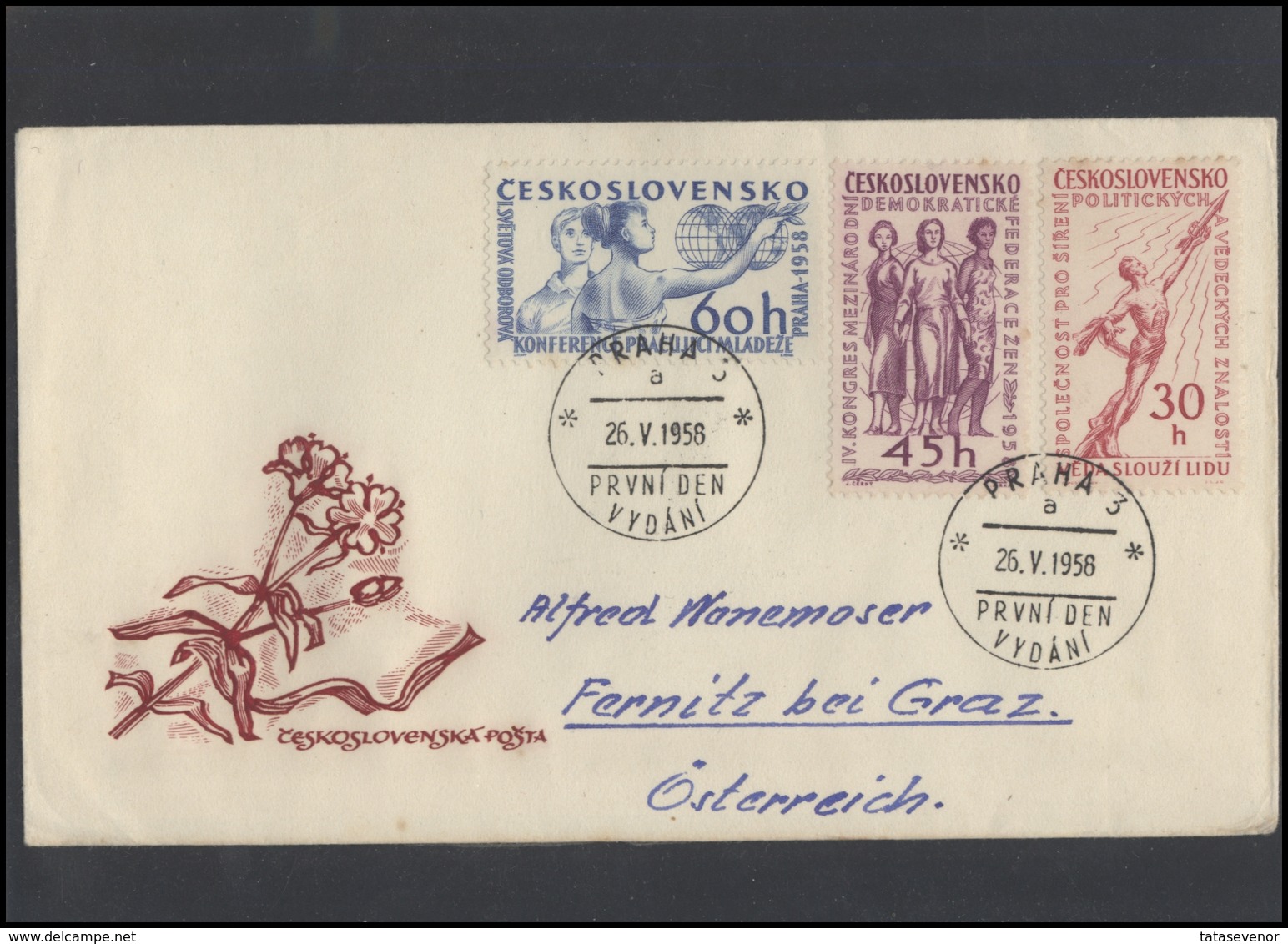 CZECHOSLOVAKIA Brief Postal History Envelope CS 273 Red Propaganda Youth Women Space Exploration - Covers & Documents