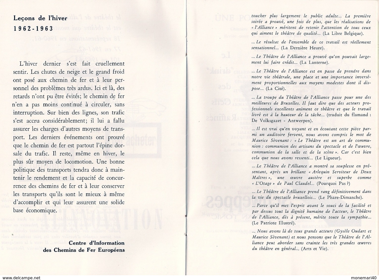 THÉATRE DE L'ALLIANCE (WOLUWE-ST-ÉTIENNE - BRUXELLES) 'UNE POIRE POUR LA MORT' De Henry SAUVAGE. - Programs