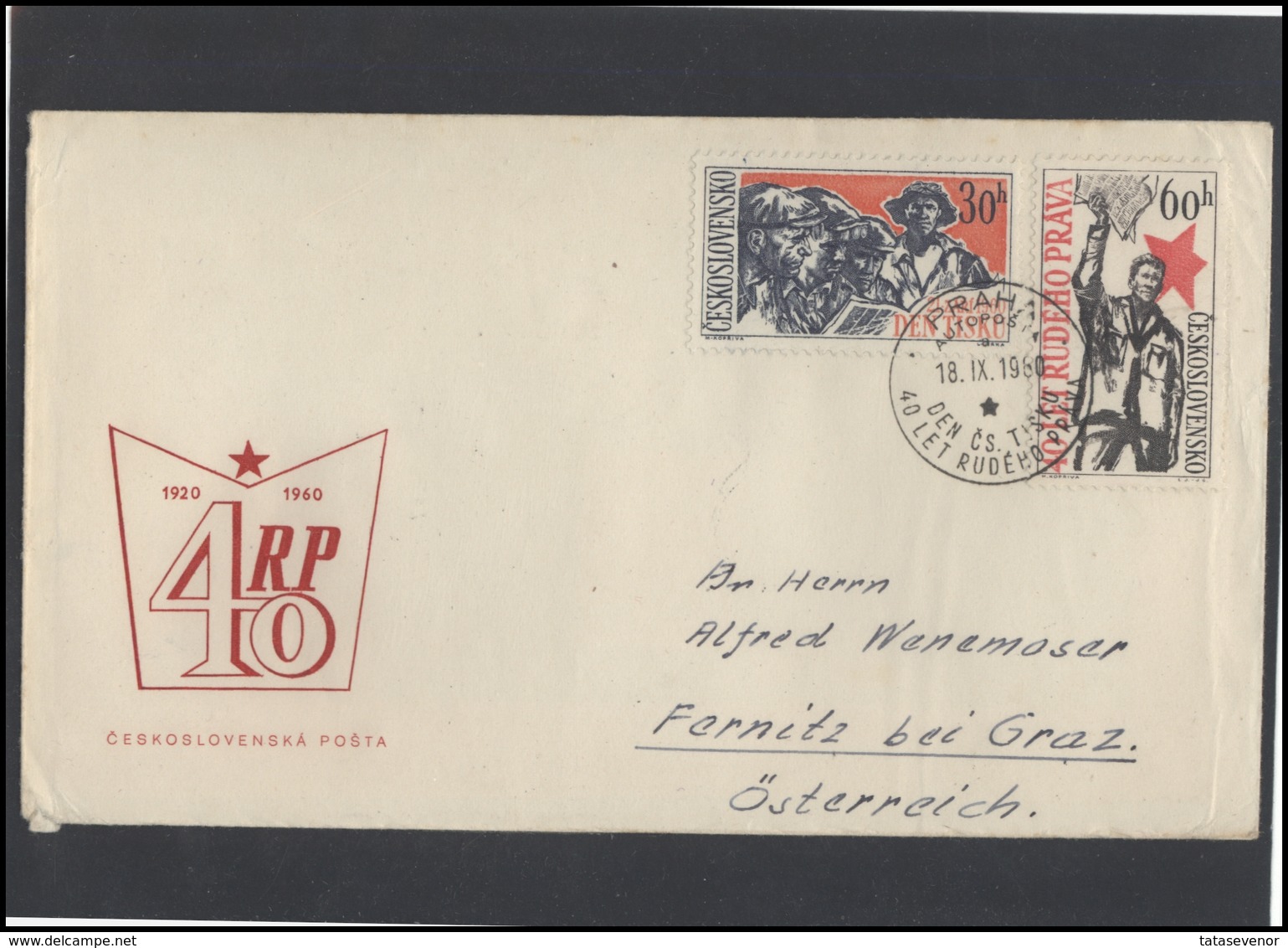 CZECHOSLOVAKIA Brief Postal History Envelope CS 283 Red Propaganda Workers Press - Covers & Documents