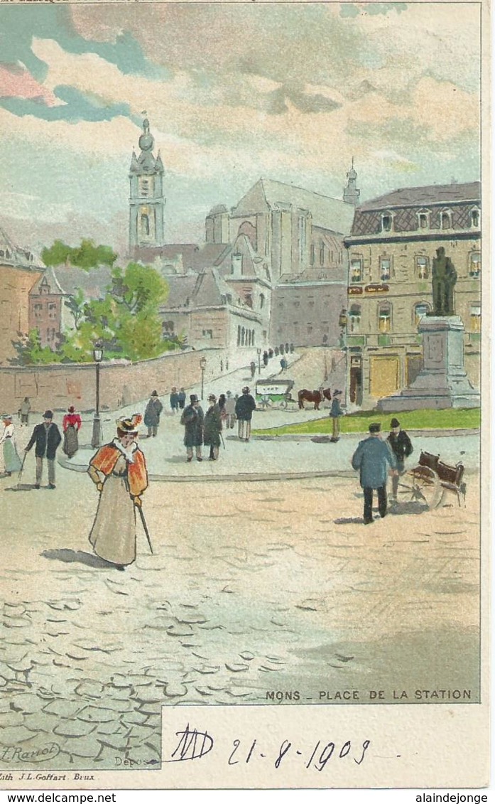 Bergen - Mons - Place De La Station - La Belgique Pittoresque Edition Artistique 32-48 - Lith J.L. Goffart - 1903 - Mons