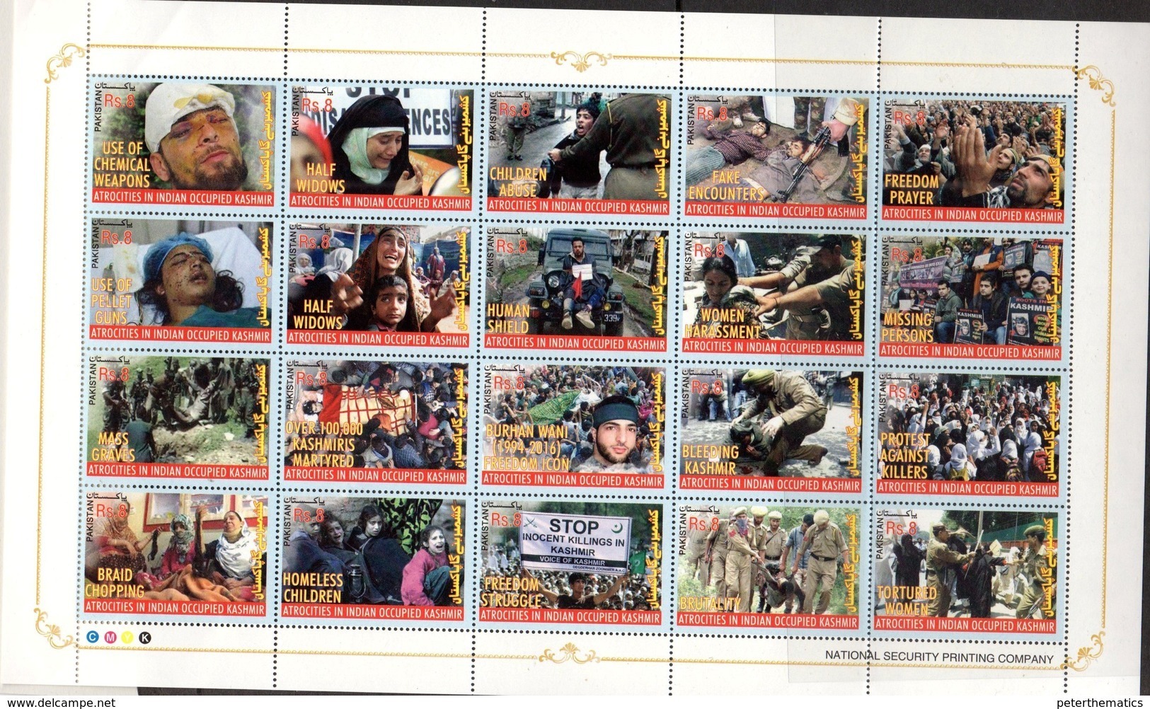 PAKISTAN, 2018, MNH, KASHMIR MARTYRS,  MILITARY, SOLDIERS, SHEETLET OF 20v (FOLDED) - Other & Unclassified