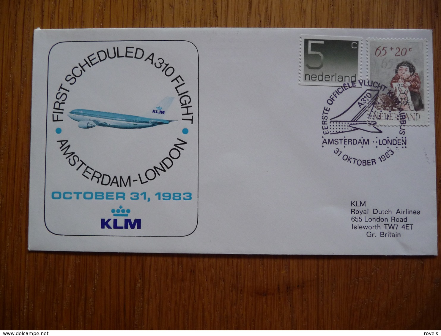 (D) NEDERLAND FDC FIRST SCHEDULED A310 FLIGHT AMSTERDAM LONDEN 31-10-1983 - FDC