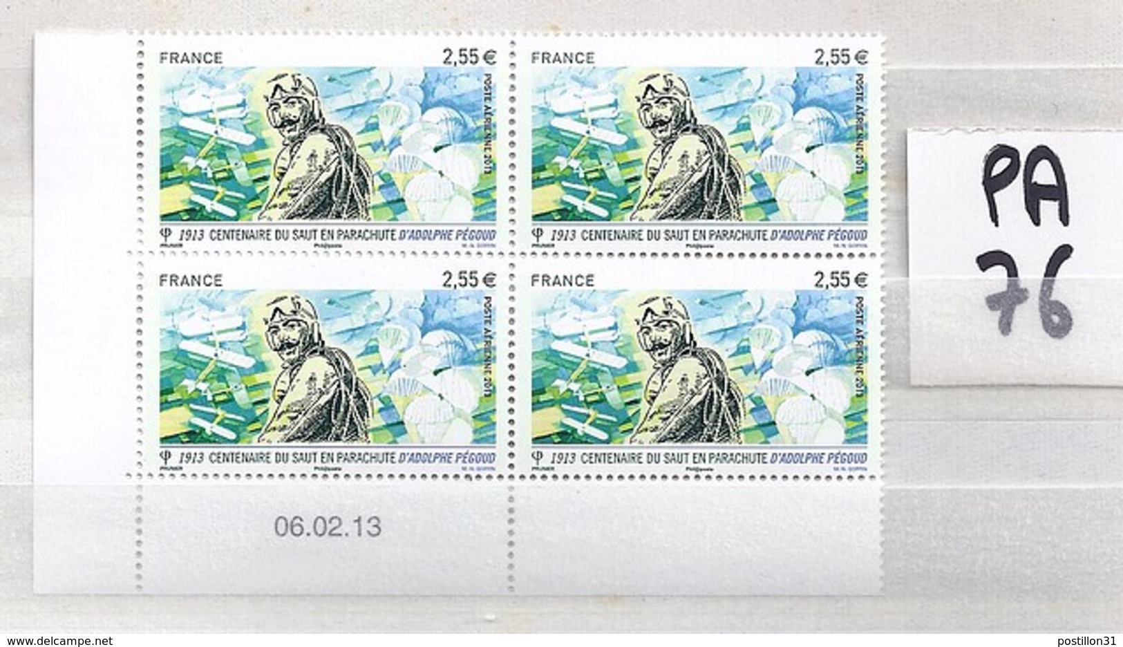 TP N° PA76 X 4  / COIN DATE DU 06.02.13 - Airmail