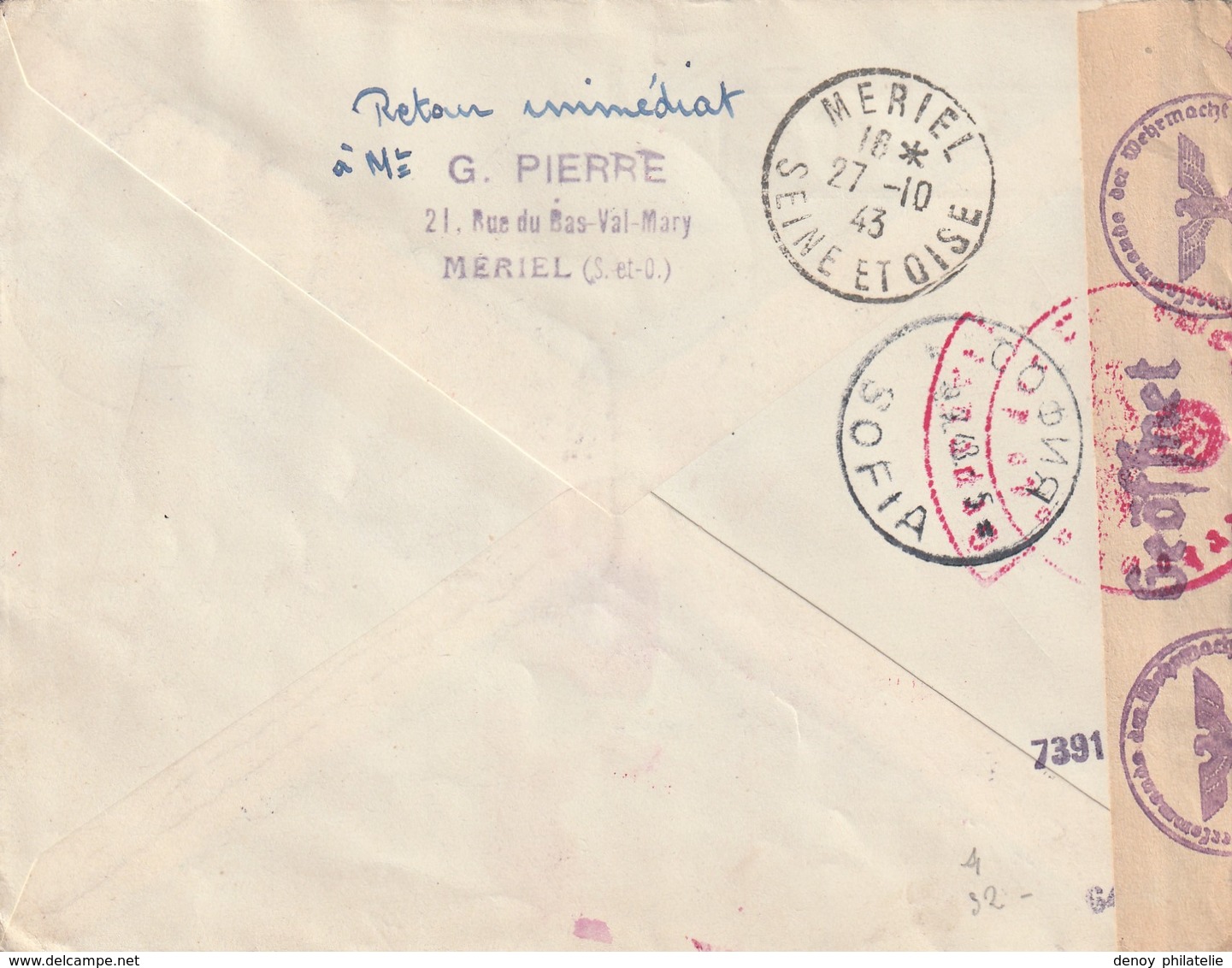 Lettre Recommandée De L'exposition Aérienne De Paris Oct 1943 Pour Bulgarie Avec Vignette, Retour A L'envoyeur Censuré - Guerra Del 1939-45