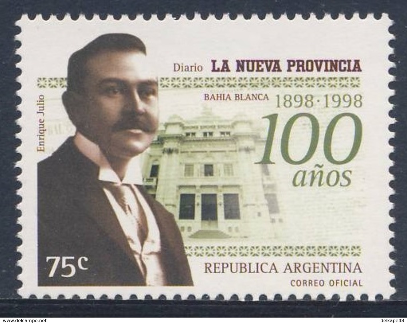 Argentina 1998 Mi 2455 SG 2636 ** Cent. "La Nueva Provincia" Newspaper / Zeitung - Enrique Julio, Founder, Office - Ongebruikt