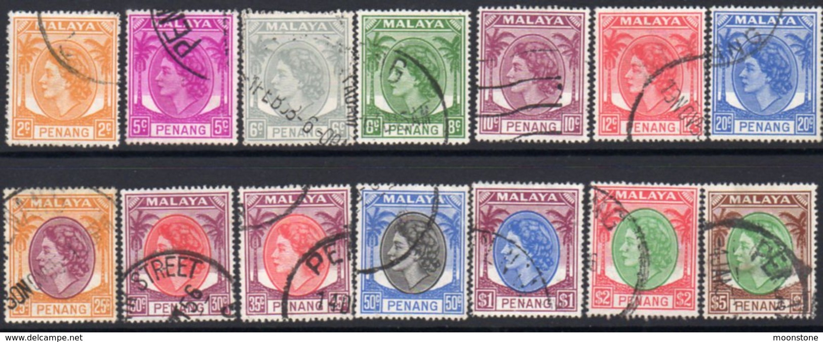Malaya Penang 1954-5 QEII Definitives Part Set Of 14, Missing 1c & 4c, Used, SG 28/43 - Penang