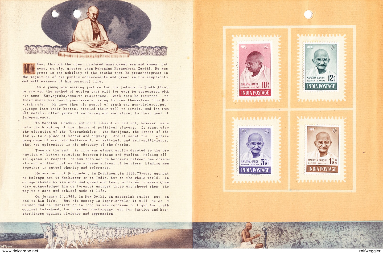 1948 Offizielles Folder Mit Gandhi Memorial Serie; Oben Offizielle Lochung - Nuovi