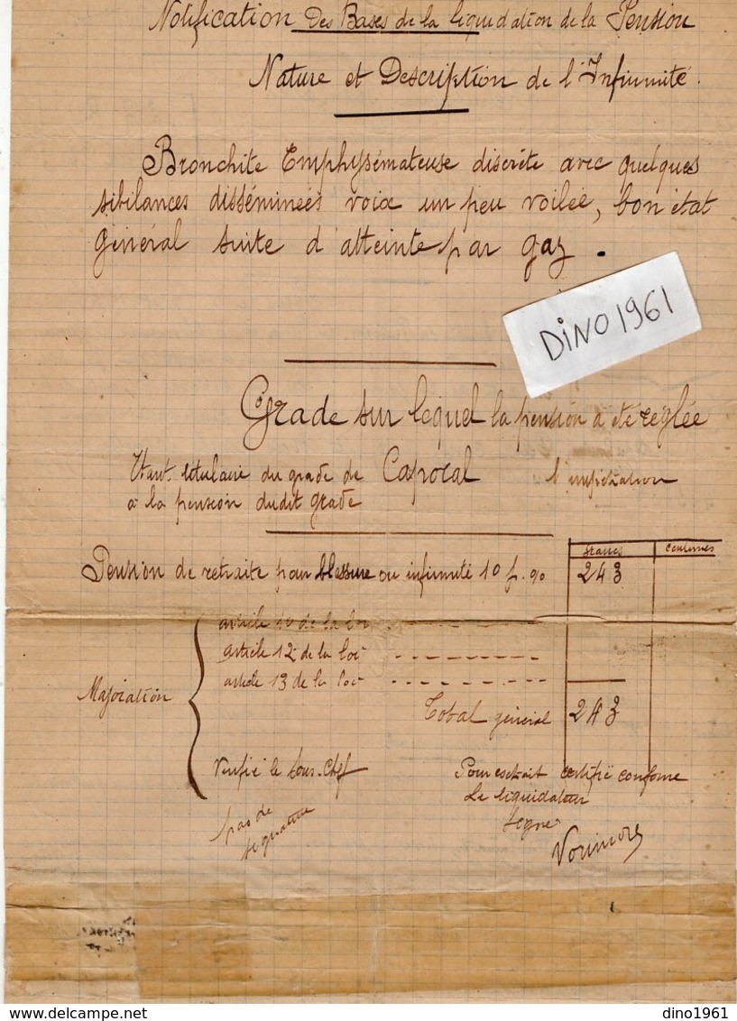 VP13.335 - MILITARIA - COLOMBES 1939 X PARIS 1921 - Notification Ancien Caporal DEVAISE Du 23è Rgt D'Infanterie à LYON - Documenti