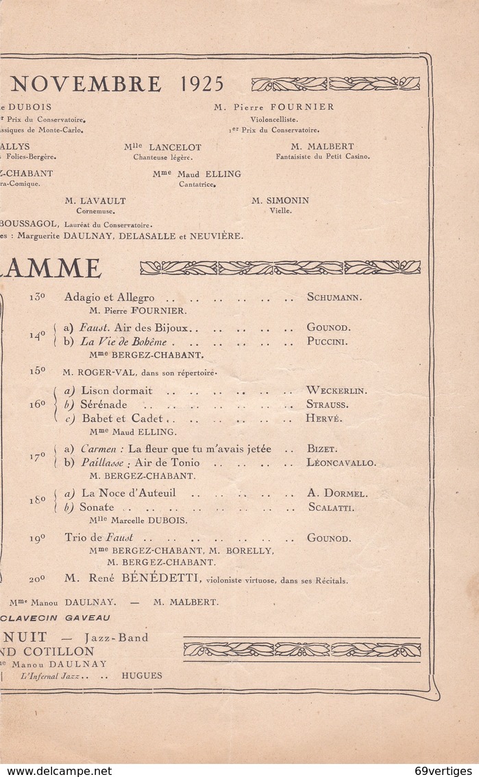 Société Amicale De Prévoyance Et De Secours Mutuels Des Employés Du Sénat, 21 Novembre 1925 - Programmes