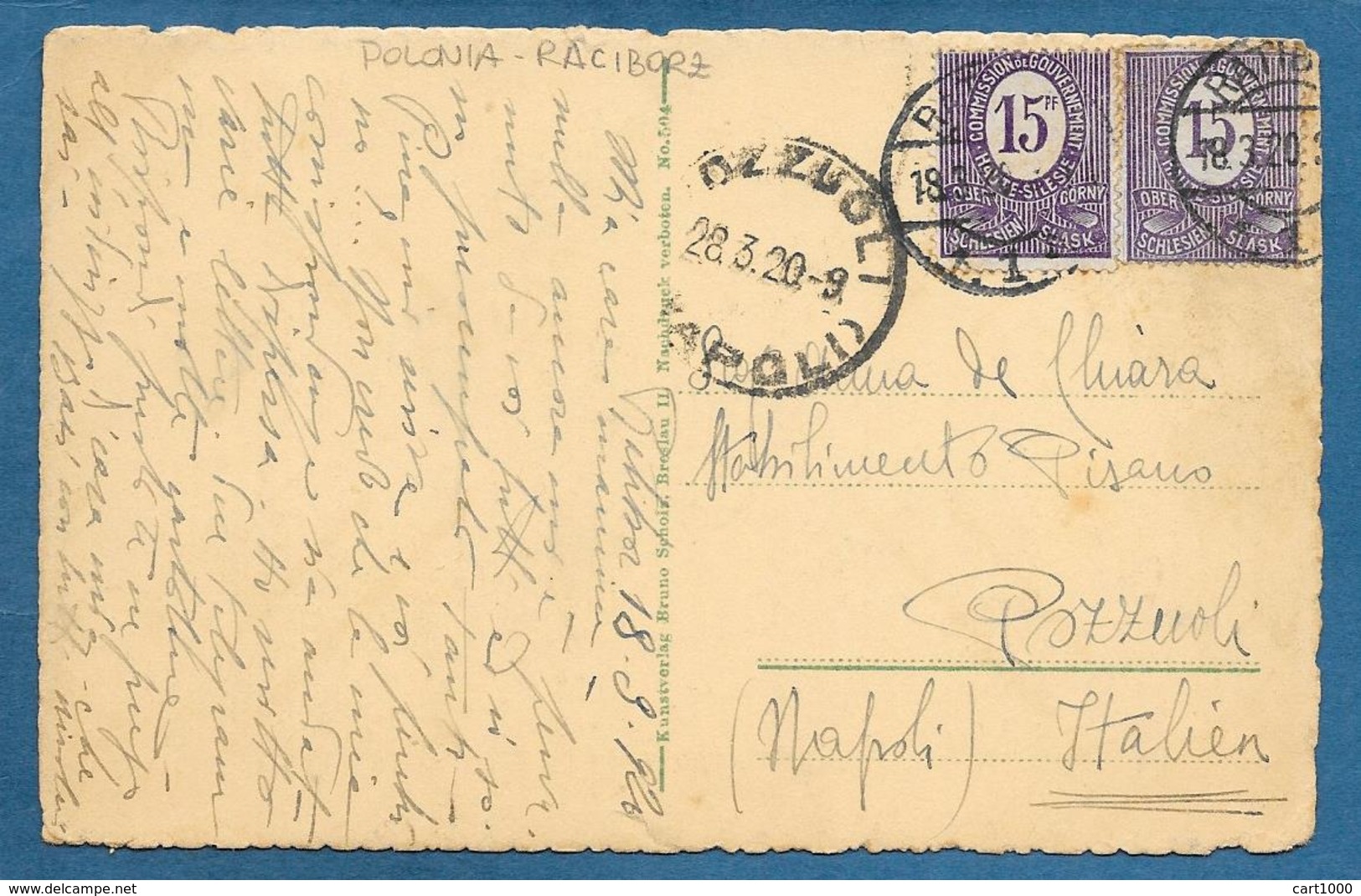 RATIBOR RACIBORZ SCHLOSSBRUCKE 1920 WITH STAMPS COMMISSION DE GOVERNEMENT HAUTE SILESIE - Polonia