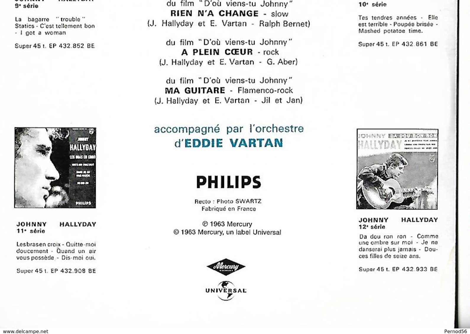 Cd De JOHNY HALLYDAY "Pour Moi La Vie Va Commencer Rien N'a Changé A Plein Coeur Sur Ma Guitare" Philips Eddie VARTAN - Other & Unclassified