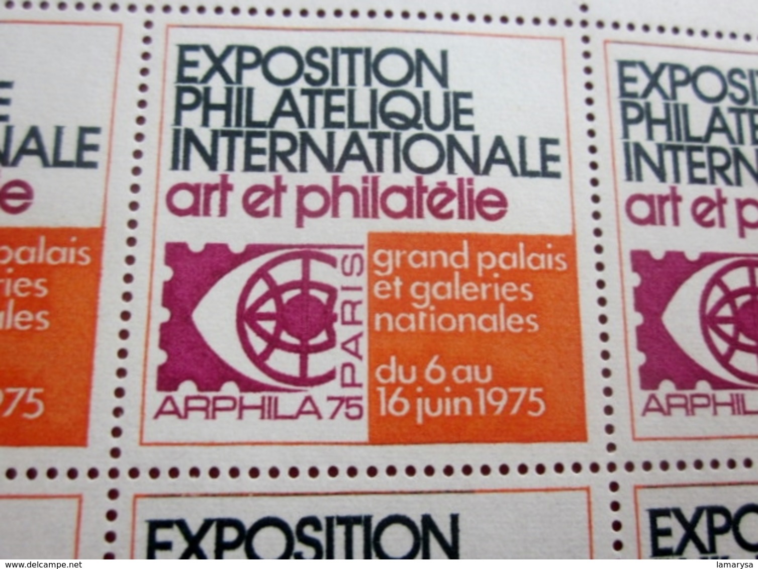 ARPHILA 1975 Exposition Philatélique Internationale Grand Palais Paris-Feuille 30 Timbres VIGNETTES Erinnophilie-Neuf ** - Esposizioni Filateliche