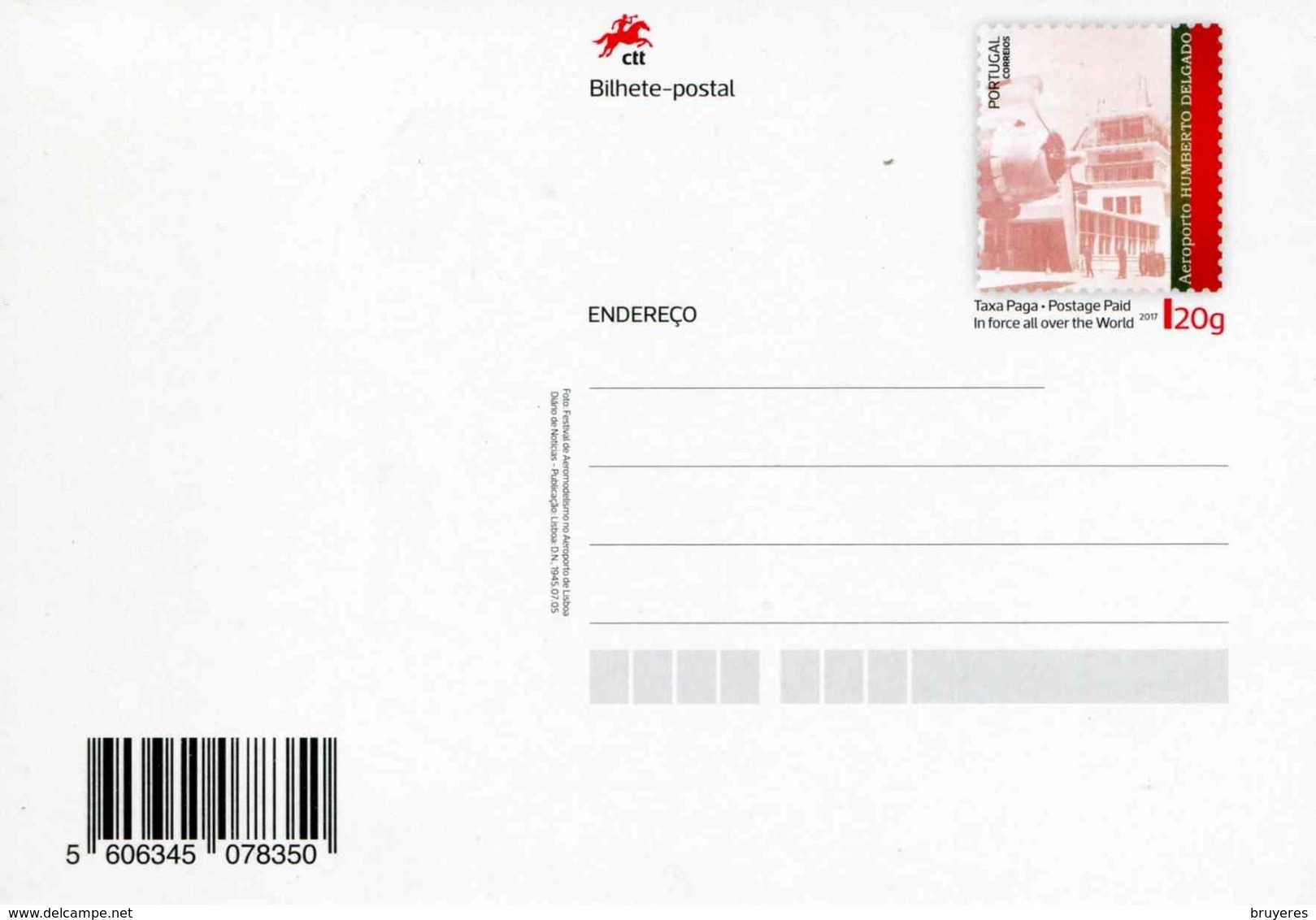 Entier Postal De 2017 Sur CP "International 20g" Illustrée "75ans Aéroport Humberto Delgado De Lisbonne" - Entiers Postaux