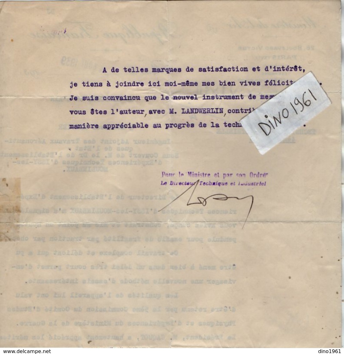 VP13.339 - MILITARIA - PARIS 1939 - Lettre Du Directeur Technique & Industriel Pour Mr MERCIER à ISSY LES MOULINEAUX - Aviación