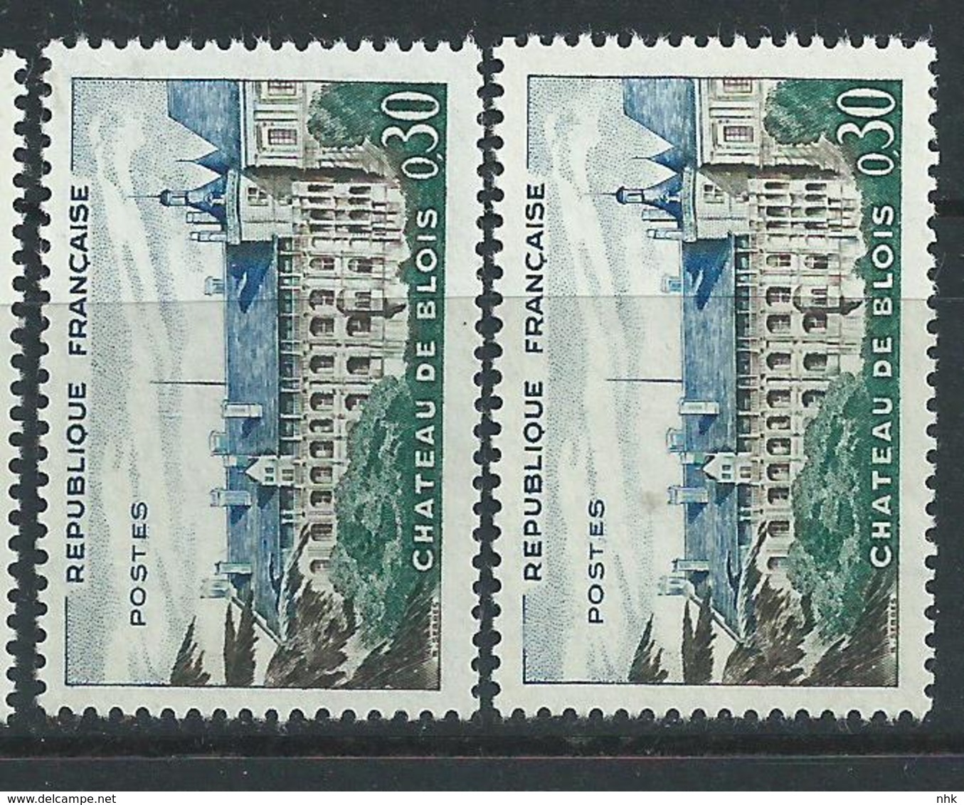 [25] Variété :   N° 1255 Château De Blois Toits Bleu Pâle + Normal ** - Unused Stamps