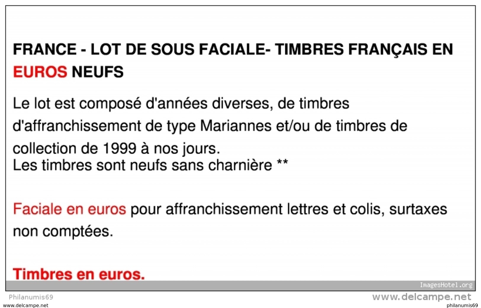 FRANCE - LOT DE SOUS FACIALE - 200 EUROS DE TIMBRES FRANCAIS EN EUROS NEUFS - Other & Unclassified