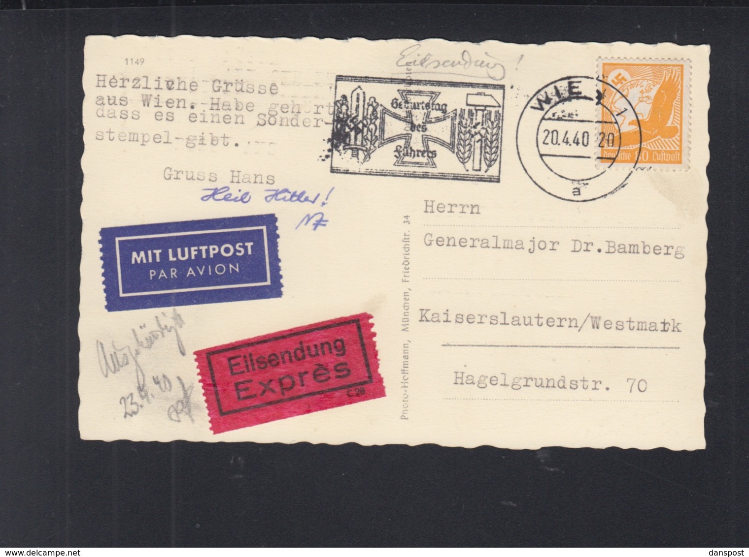 Dt. Reich AK Hitler Expres 1940 Wien - Briefe U. Dokumente