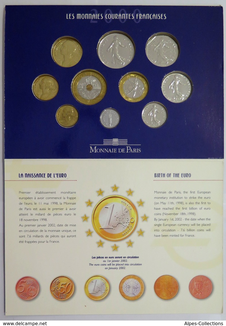 0053 - COFFRET BU - FRANCS - 2000 - 1 Centime REBORD à 20 Francs - Autres & Non Classés