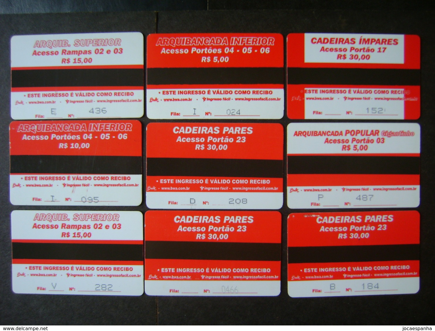 9 FOOTBALL TICKETS OF THE SPORT CLUB INTERNACIONAL / BRAZIL - Tickets D'entrée