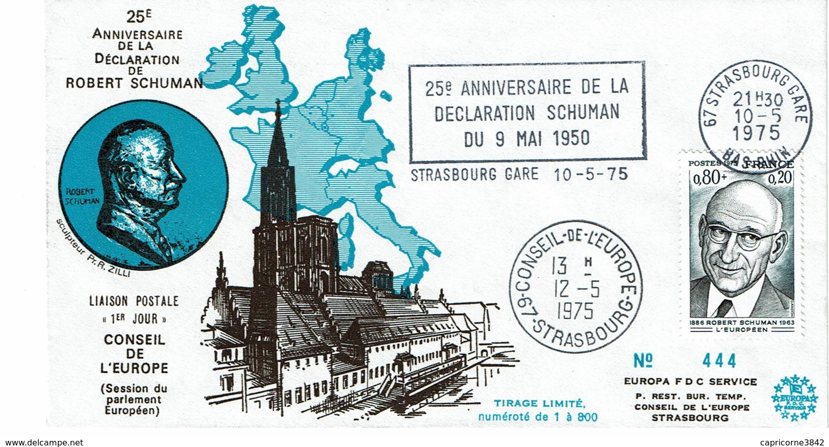 1975 -Strasbourg -Conseil De L'Europe -Obl SECAP "25eme ANNIV. DE LA DECLARATION SCHUMAN Du 9 Mai 1950" -Tp N°1826 - Institutions Européennes