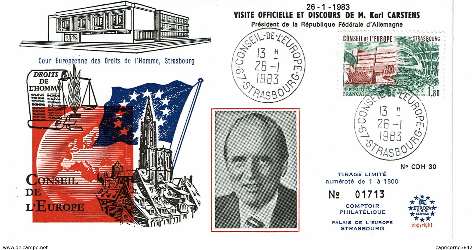 1983 - Strasbourg -Conseil De L'Europe -Visite Officielle Et Discours De Mr CARSTENS Pdt De La Rép. Fédérale D'Allemagne - Comunità Europea