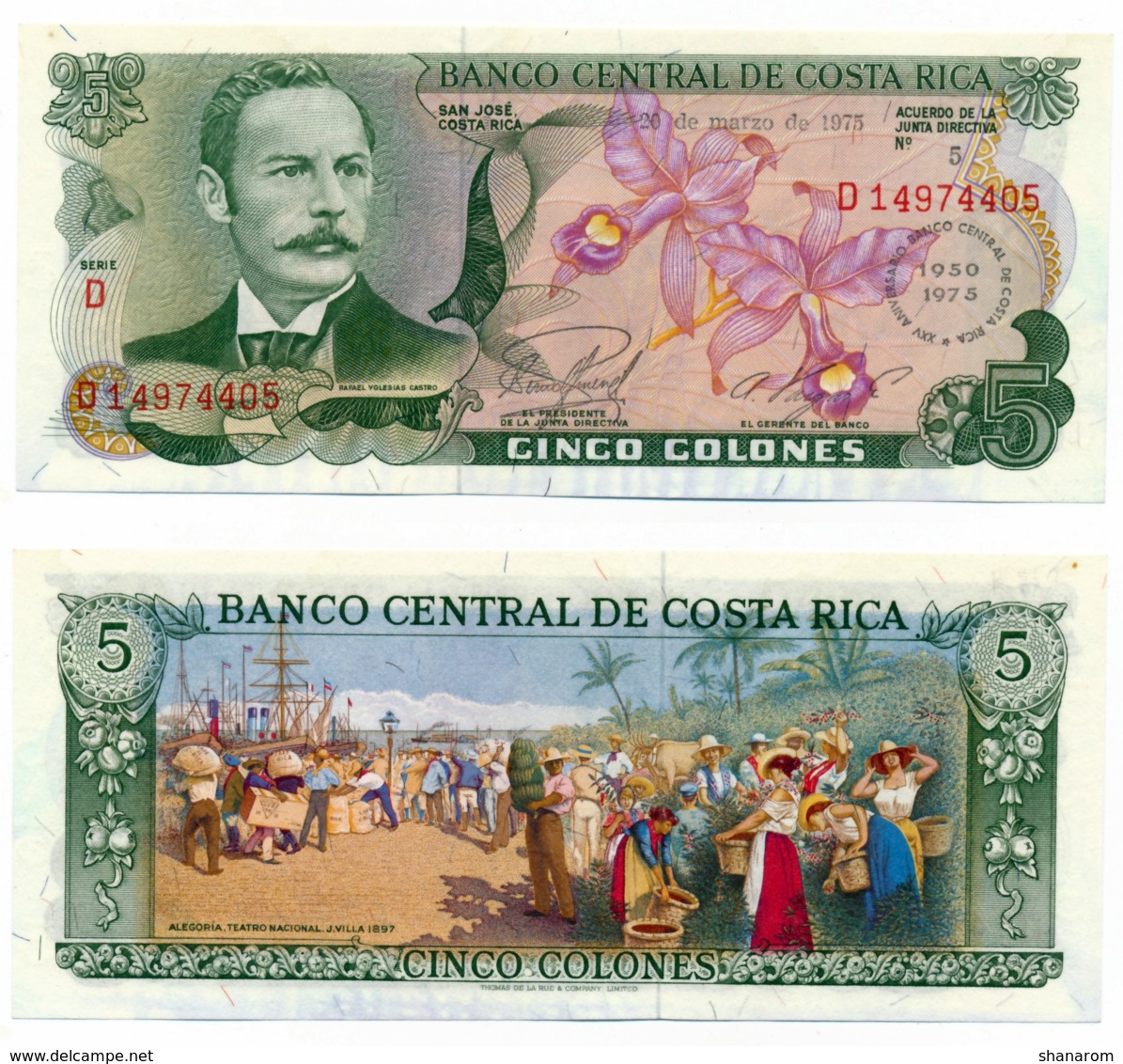 1975 //  BANCO CENTRAL DE COSTA RICA // 5 Colones // SPL//AU - Costa Rica