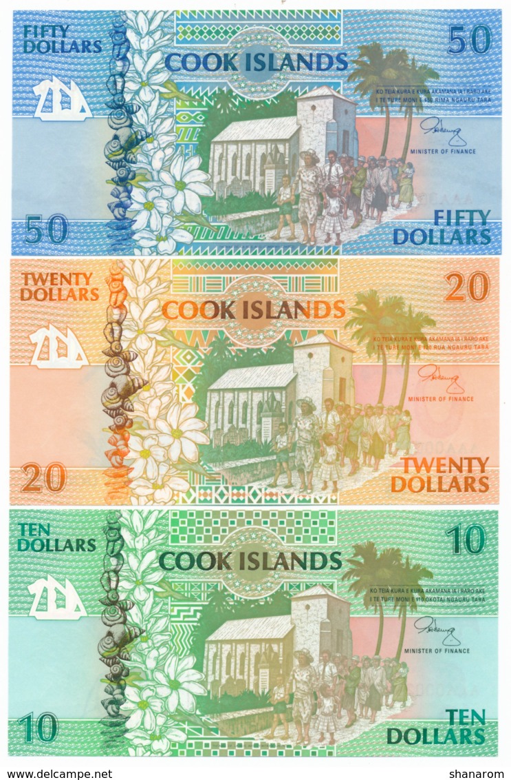 1992 //  COOK ISLAND // 50 & 20 & 10 & 2x3 Dollars // UNC - Cook