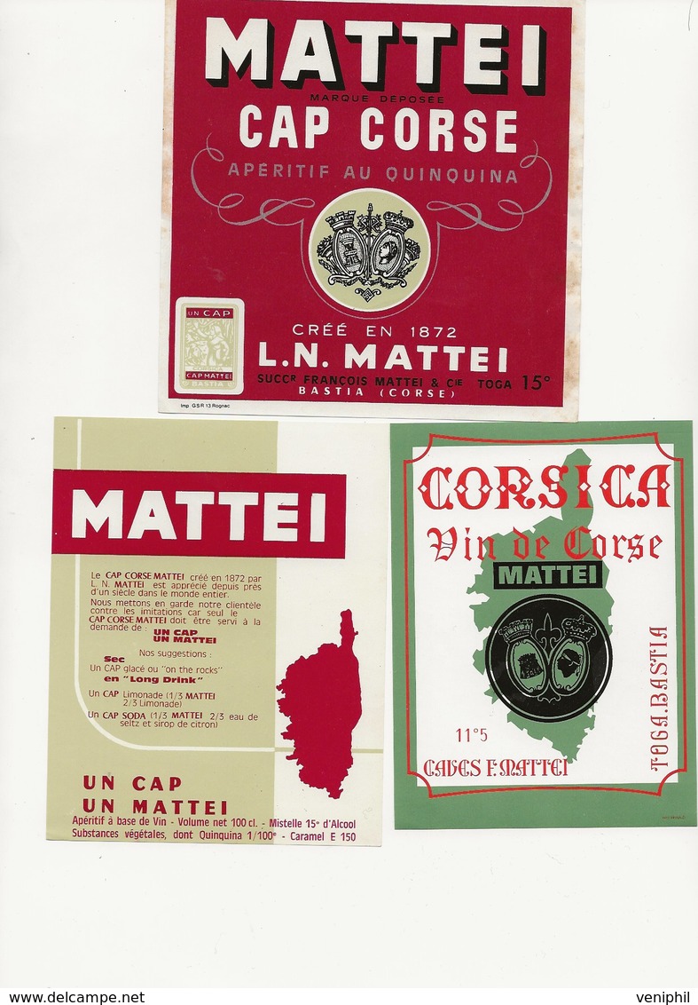 LOT DE 3 ETIQUETTES VIN DE CORSE -CAVES MATTEI - BASTIA -CORSE - Red Wines