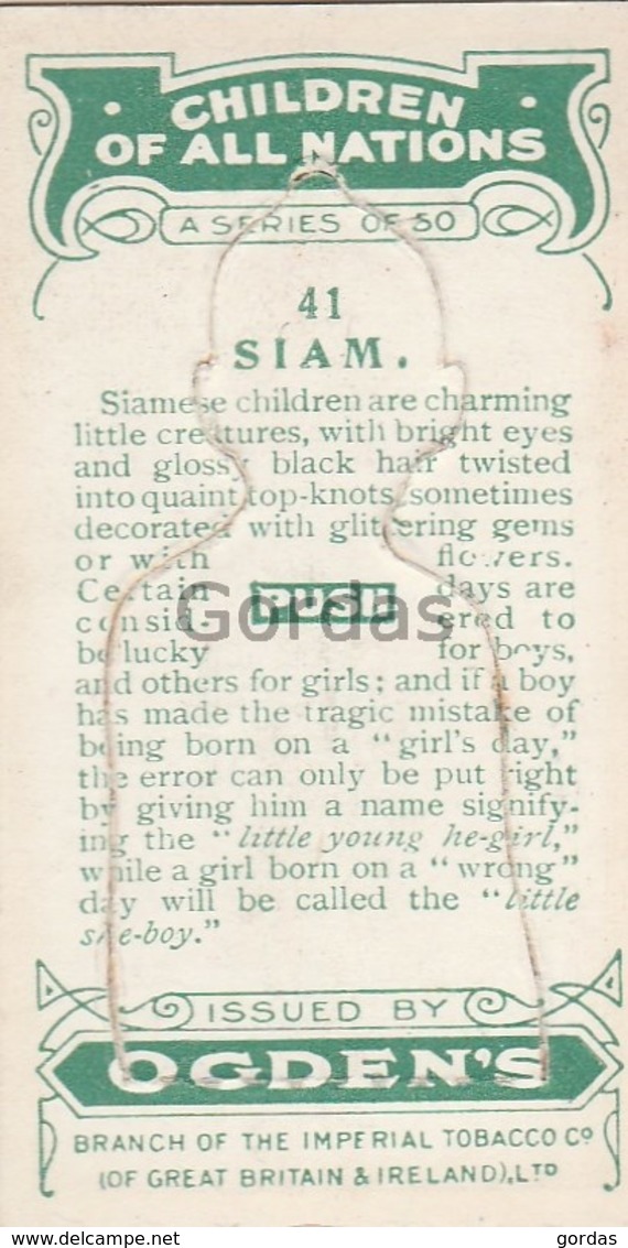Siam - Children Of All Nations - Ogden's Cigarette Card - Nr. 41 - 35x65mm - Ogden's