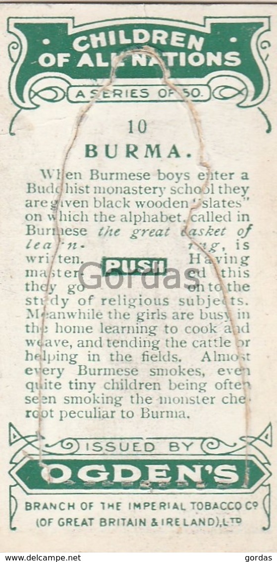 Burma - Children Of All Nations - Ogden's Cigarette Card - Nr. 10 - 35x65mm - Ogden's