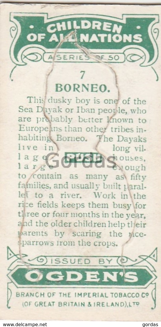 Borneo - Children Of All Nations - Ogden's Cigarette Card - Nr. 7 - 35x65mm - Ogden's