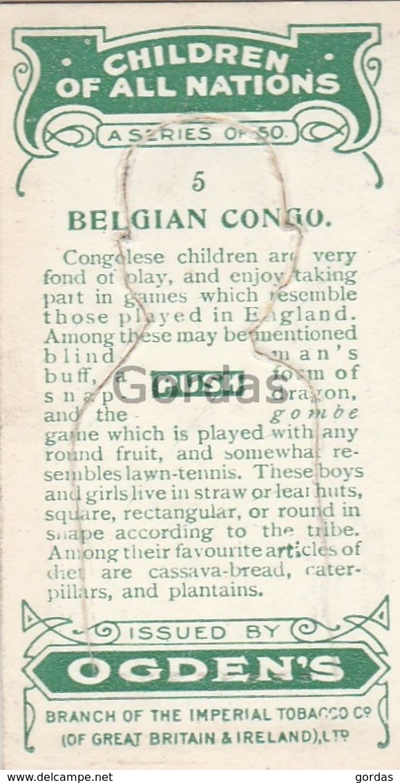 Belgian Congo - Children Of All Nations - Ogden's Cigarette Card - Nr. 5 - 35x65mm - Ogden's