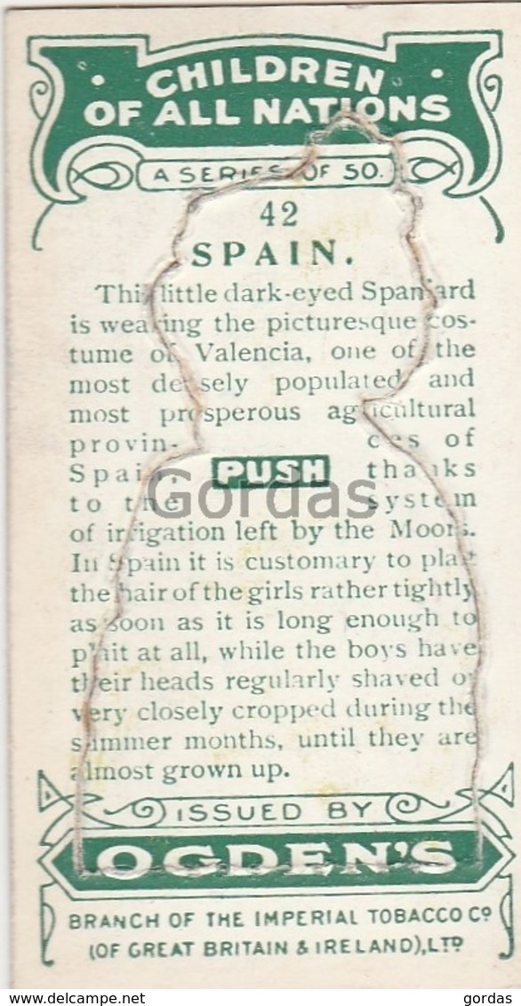 Spain - Children Of All Nations - Ogden's Cigarette Card - Nr. 42 - 35x65mm - Ogden's