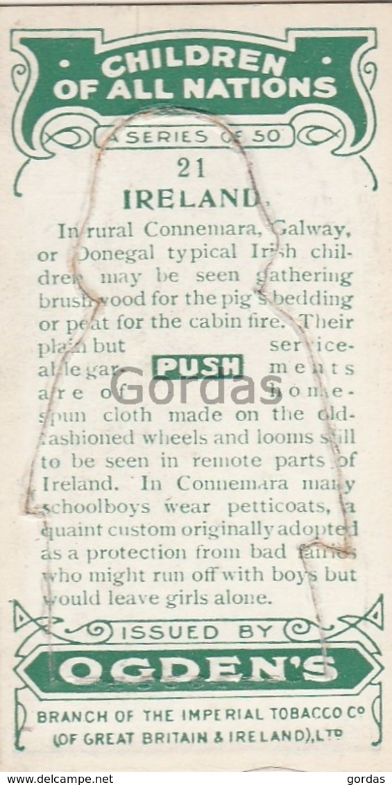 Ireland - Children Of All Nations - Ogden's Cigarette Card - Nr. 21 - 35x65mm - Sonstige & Ohne Zuordnung