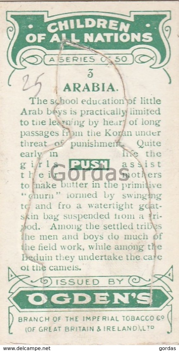 Arabia - Children Of All Nations - Ogden's Cigarette Card - Nr. 3 - 35x65mm - Ogden's