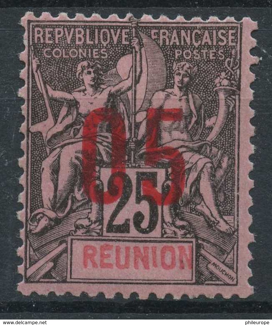 Reunion (1912) N 75A (charniere) Chiffres Espaces - Ongebruikt