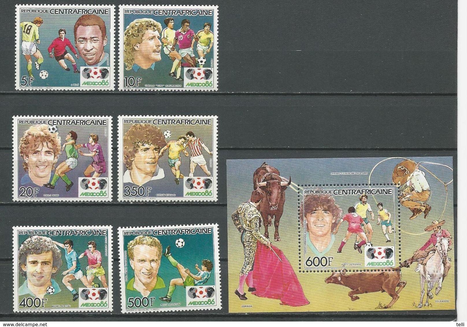 CENTRAFRIQUE  Scott 730-735, 736 Yvert 702-705, PA330-PA331, BF79 ** (6+bloc) Cote 18,50 $ 1985 - Centraal-Afrikaanse Republiek