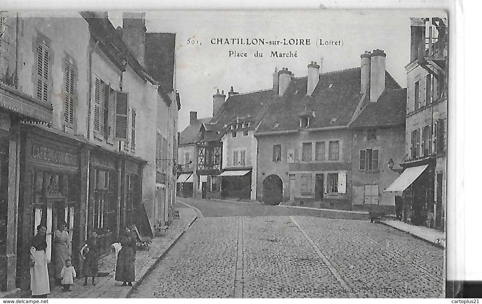 CHATILLON SUR LOIRE  PLACE DU MARCHE MAGASINS CAFE DU COMMERCE CACHET MILITAIRE ARTILLERIE   DEPT  45 - Chatillon Sur Loire